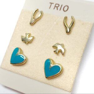 •- Trio Earrings Set of 3 Turquoise Wishbone Z67